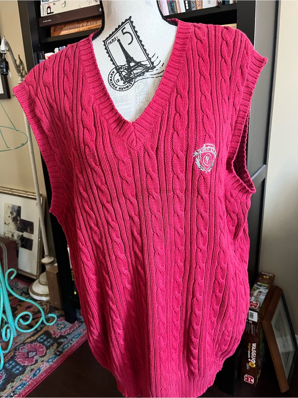 Vintage Vuarnet Cable Knit V-Neck Sleeveless Sweater Vest